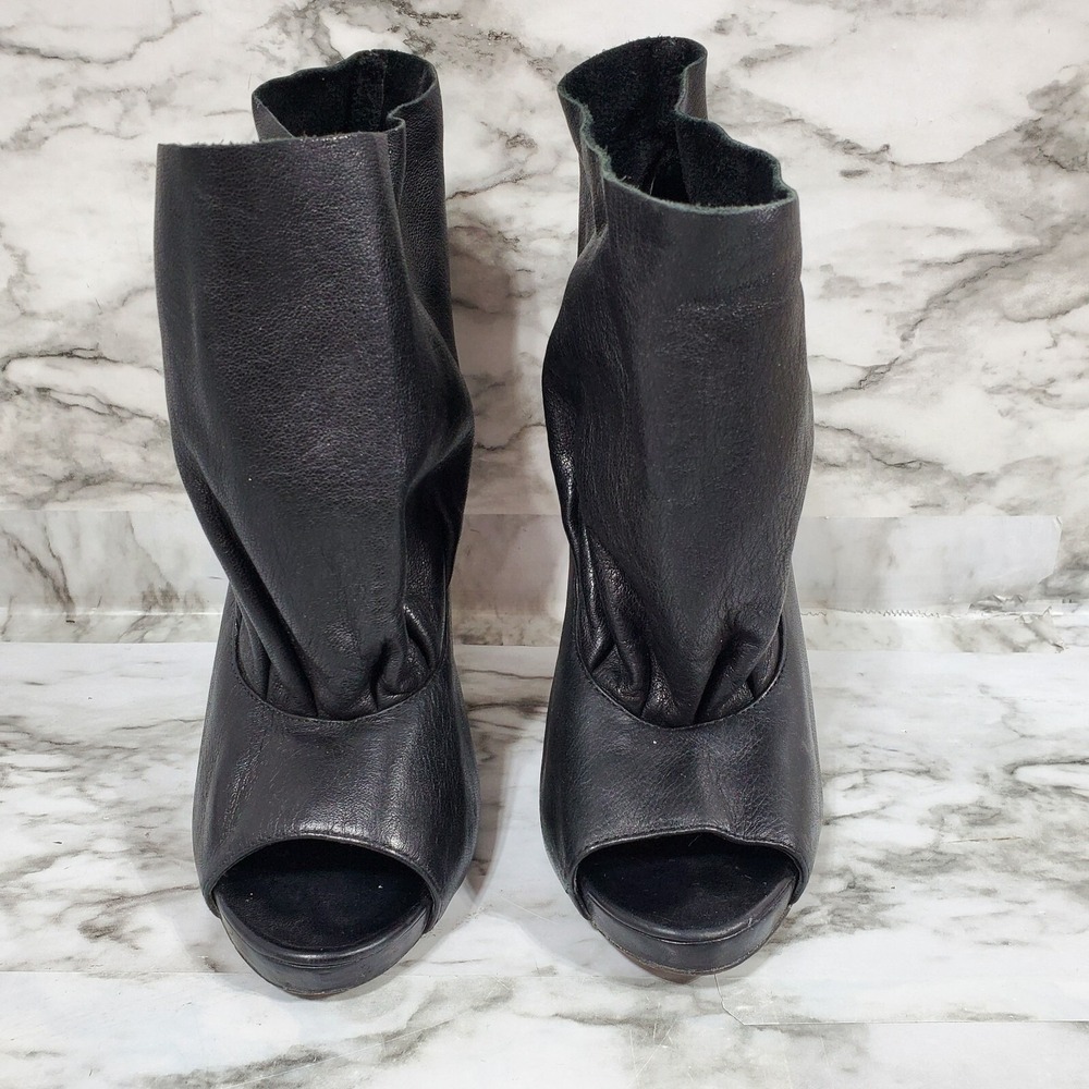 Dolce Vita Ankle Slouch Boots Women's 6 Black Leather‎ Peep Toe Stiletto Heel